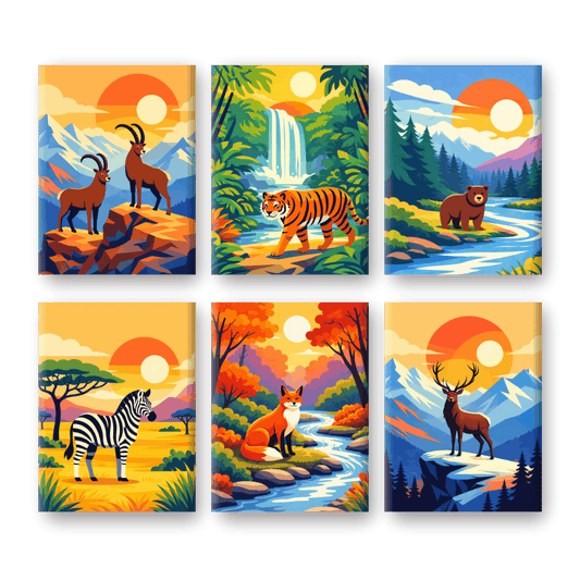6 Mini Paintings | Dieren & Landschappen Set- Schilderen op nummers