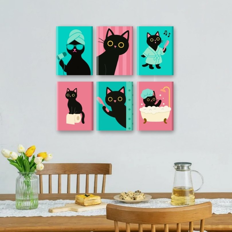 6 Mini Paintings | Badkamer Kat Set