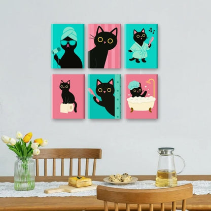 6 Mini Paintings | Badkamer Kat Set