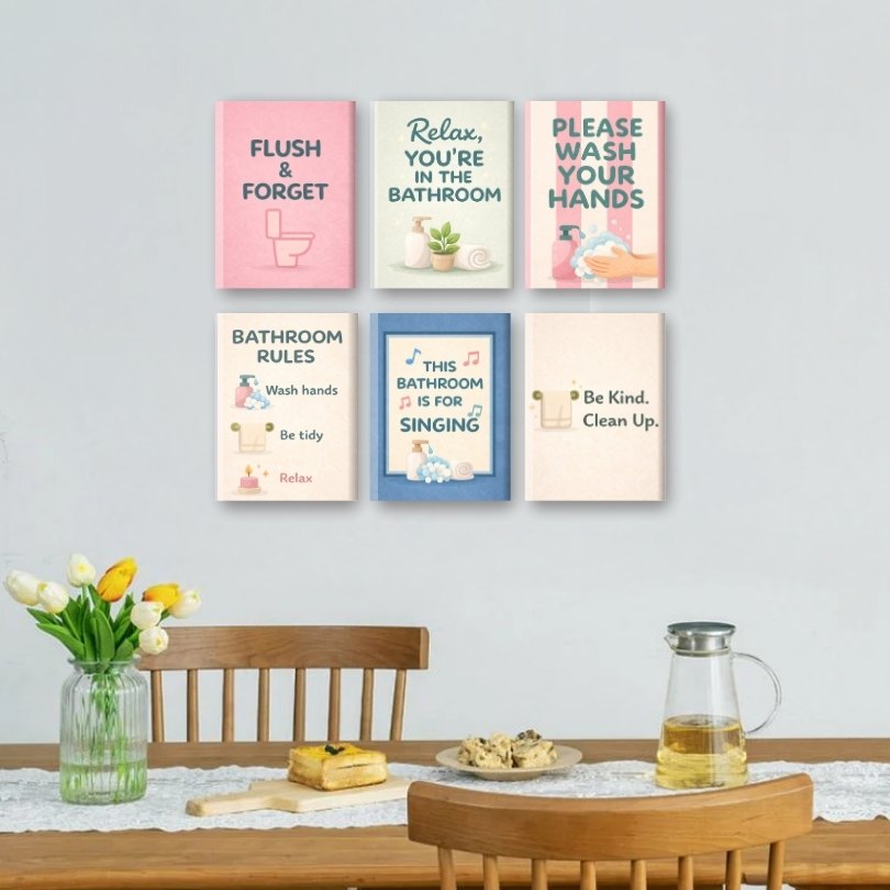 6 Mini Paintings | Badkamer Quotes Set