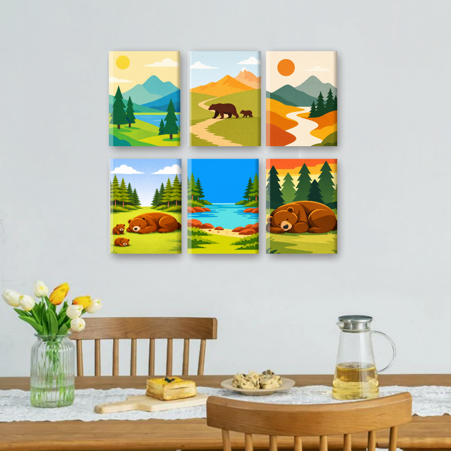 6 Mini Paintings | Beren & Landschappen Set