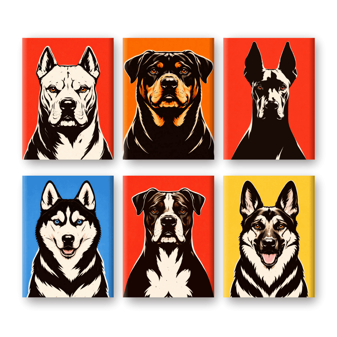 6 Mini Paintings | Popart Honden Set- Schilderen op nummers