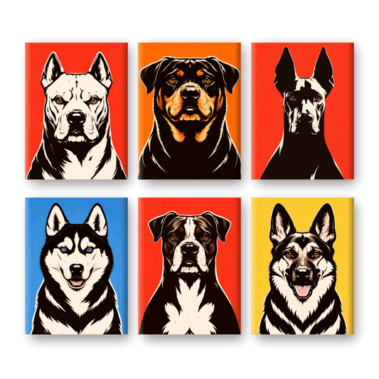 6 Mini Paintings | Popart Honden Set- Schilderen op nummers