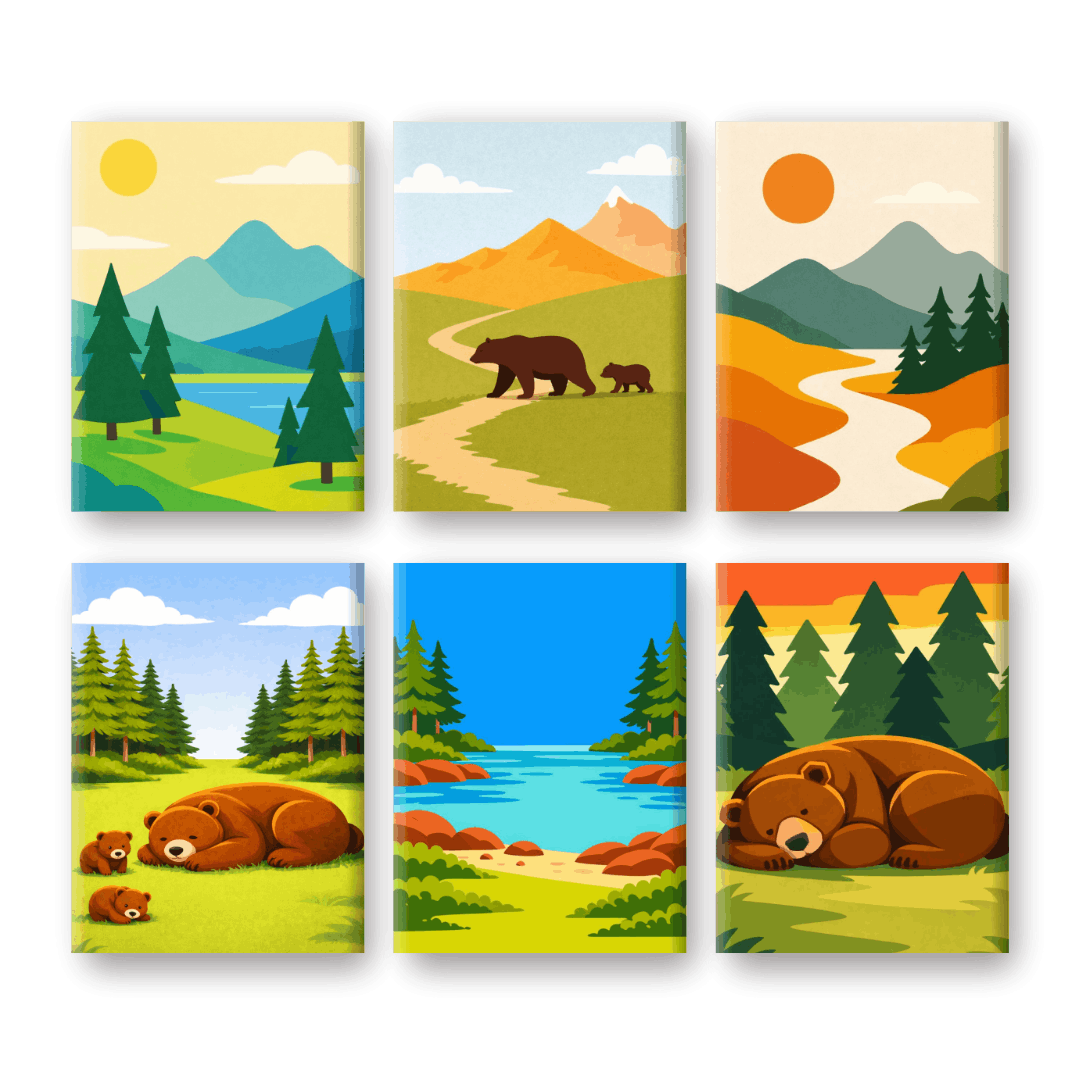 6 Mini Paintings | Beren & Landschappen Set- Schilderen op nummers