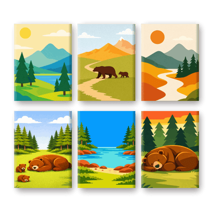 6 Mini Paintings | Beren & Landschappen Set- Schilderen op nummers