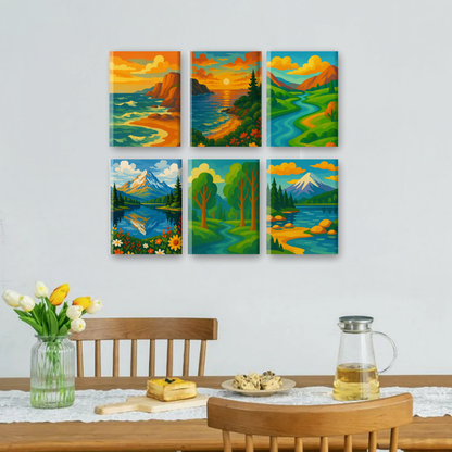 6 Mini Paintings | Prachtige Landschappen Set
