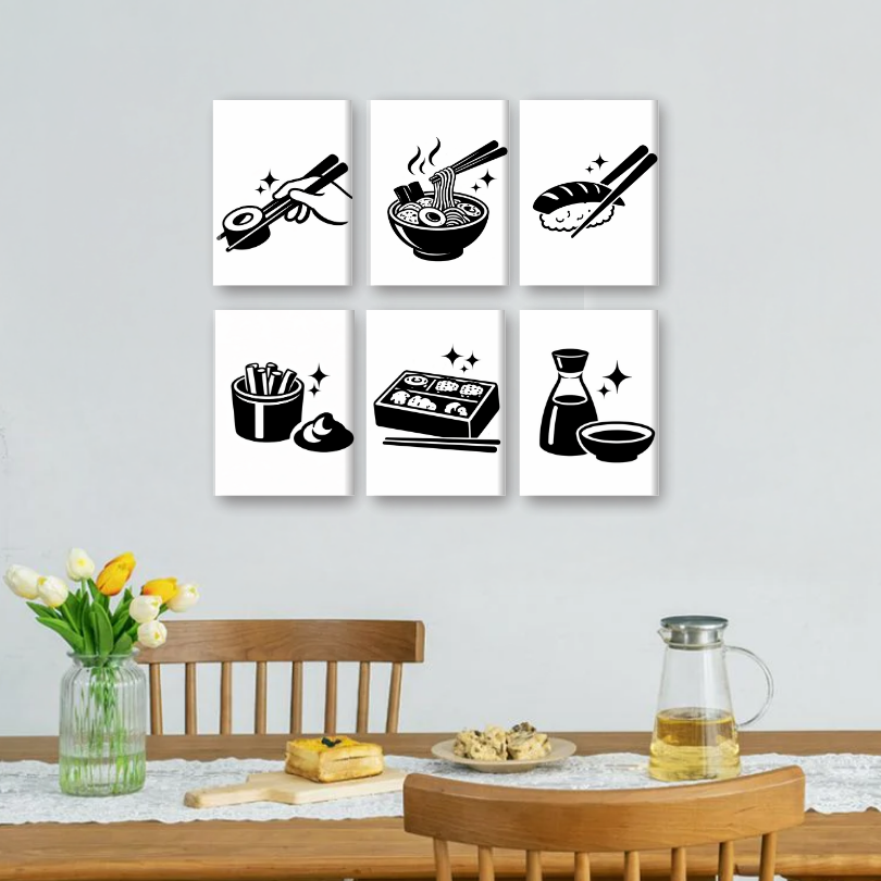 6 Mini Paintings | Zwart-wit Sushi Set