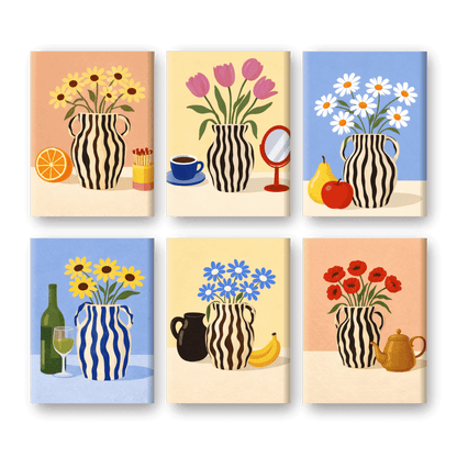 6 Mini Paintings | Bloeiende Vazen Set- Schilderen op nummers