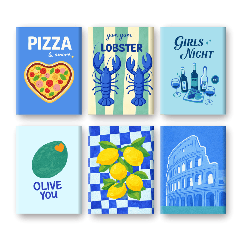 6 Mini Paintings | Blauwe Italië Set