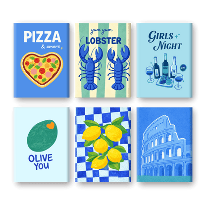 6 Mini Paintings | Blauwe Italië Set