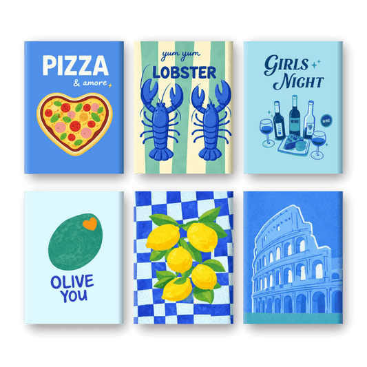 6 Mini Paintings | Blauwe Italië Set