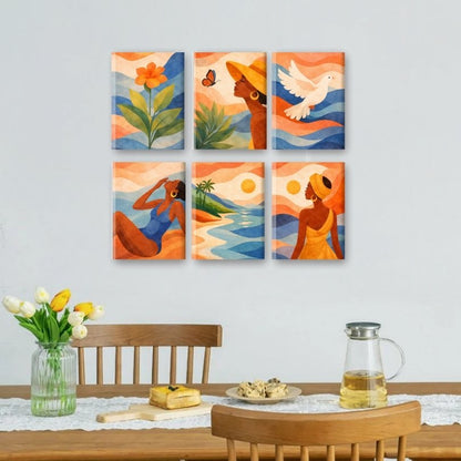 6 Mini Paintings | Boho Zonsondergang Set