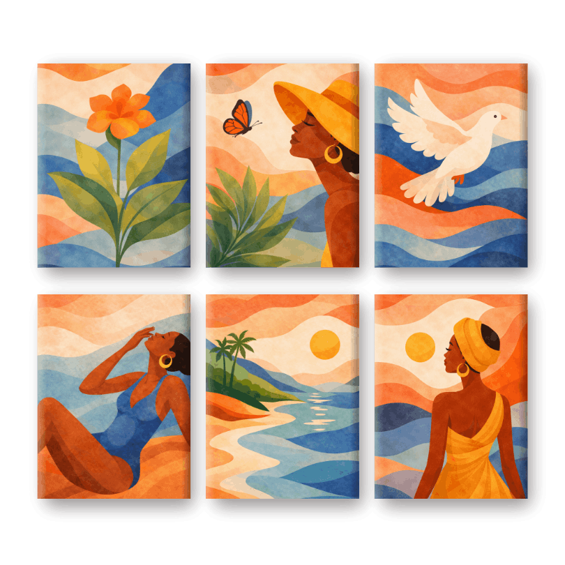 6 Mini Paintings | Boho Zonsondergang Set- Schilderen op nummers