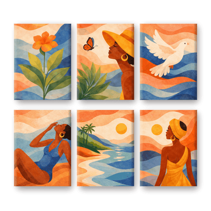 6 Mini Paintings | Boho Zonsondergang Set- Schilderen op nummers