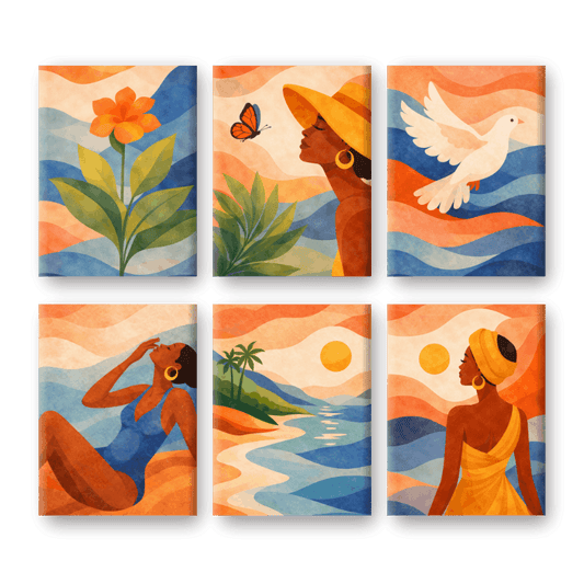 6 Mini Paintings | Boho Zonsondergang Set- Schilderen op nummers