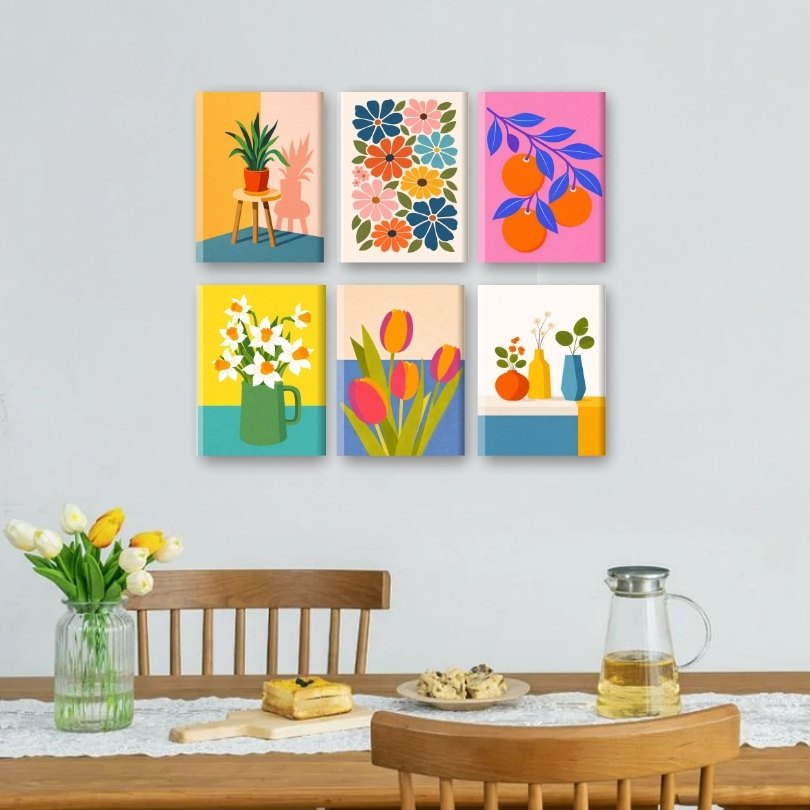 6 Mini Paintings | Botanische Bloemen & Planten Set