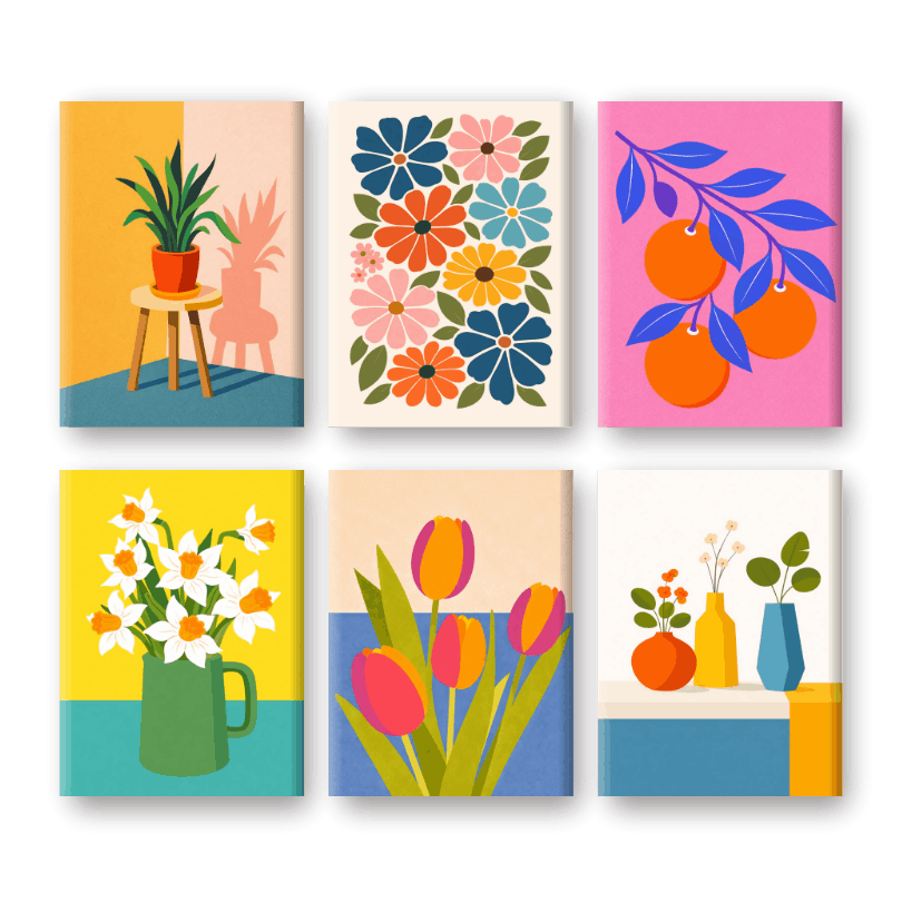 6 Mini Paintings | Botanische Bloemen & Planten Set- Schilderen op nummers