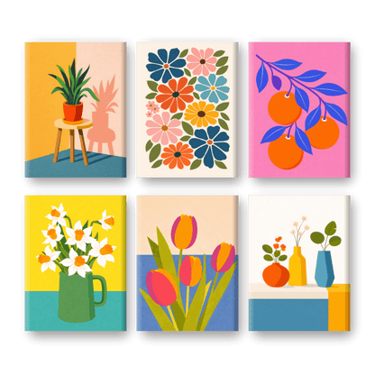 6 Mini Paintings | Botanische Bloemen & Planten Set- Schilderen op nummers