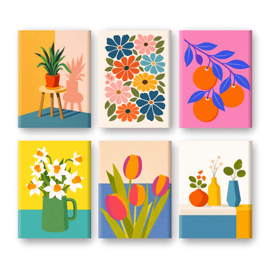 6 Mini Paintings | Botanische Bloemen & Planten Set- Schilderen op nummers