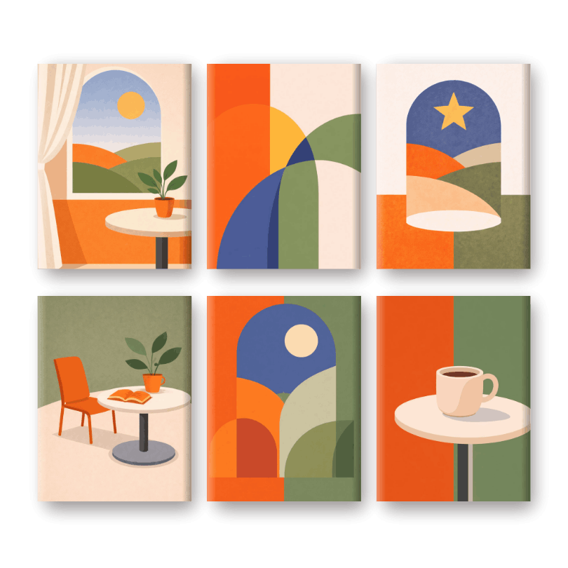 6 Mini Paintings | Rustige Geometrie Set- Schilderen op nummers