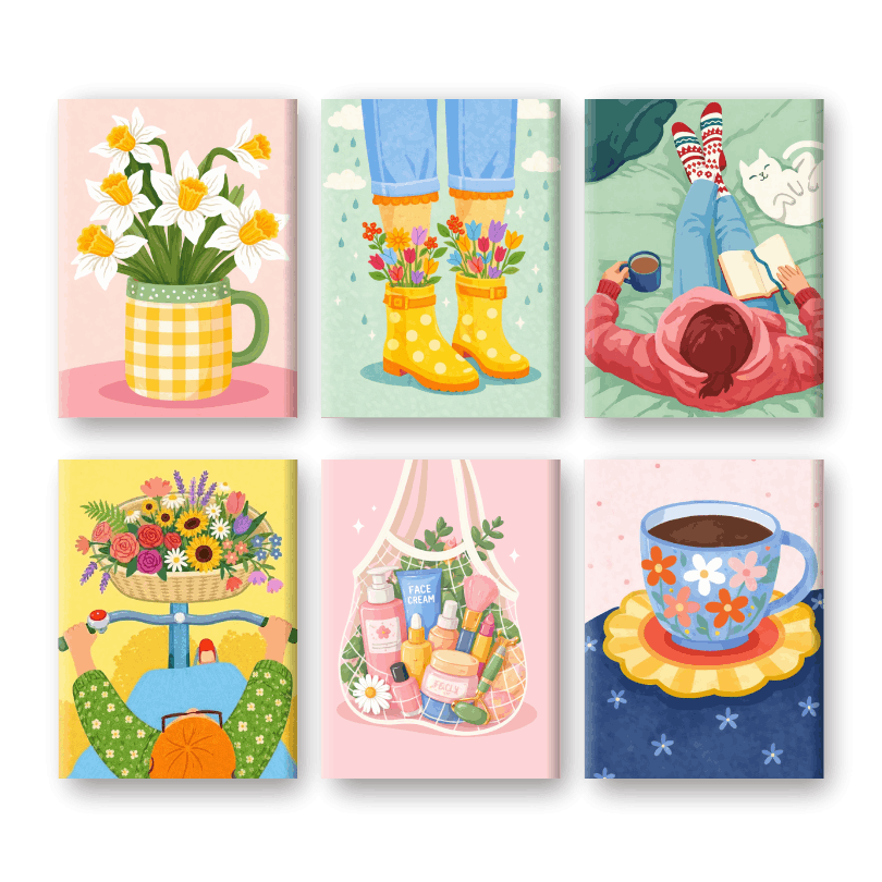 6 Mini Paintings | Rustige & Gezellige Set- Schilderen op nummers