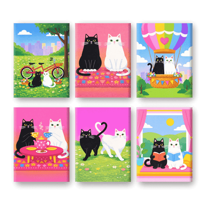 6 Mini Paintings | Verliefde Katten Set- Schilderen op nummers