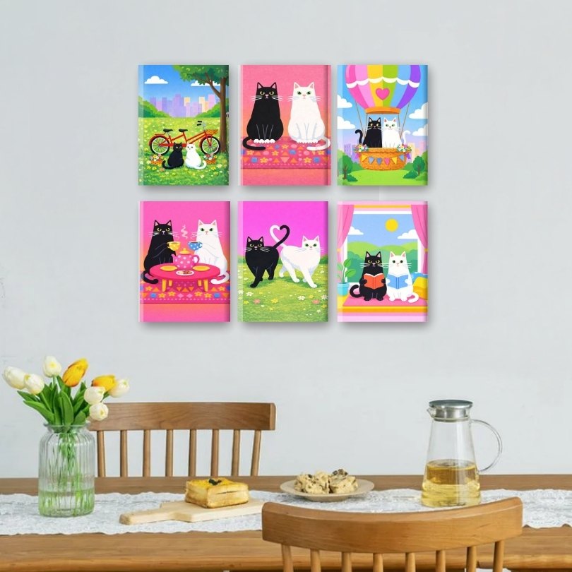 6 Mini Paintings | Verliefde Katten Set