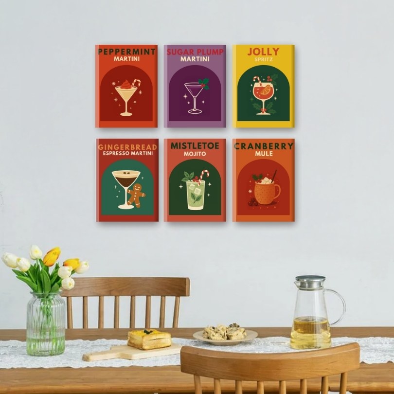 6 Mini Paintings | Kerst Cocktails set