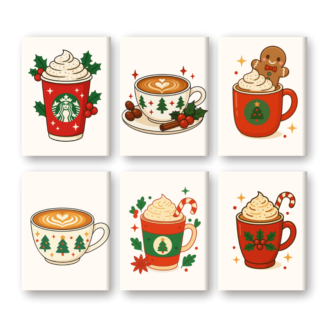 6 Mini Paintings | Kerstkoffie Set
