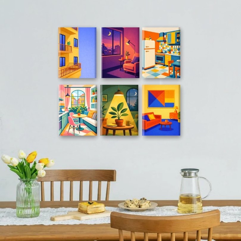 6 Mini Paintings | Stadsappartementen Set