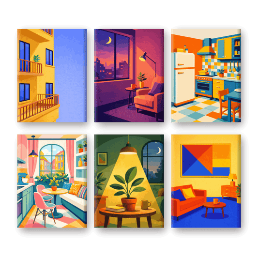 6 Mini Paintings | Stadsappartementen Set- Schilderen op nummers
