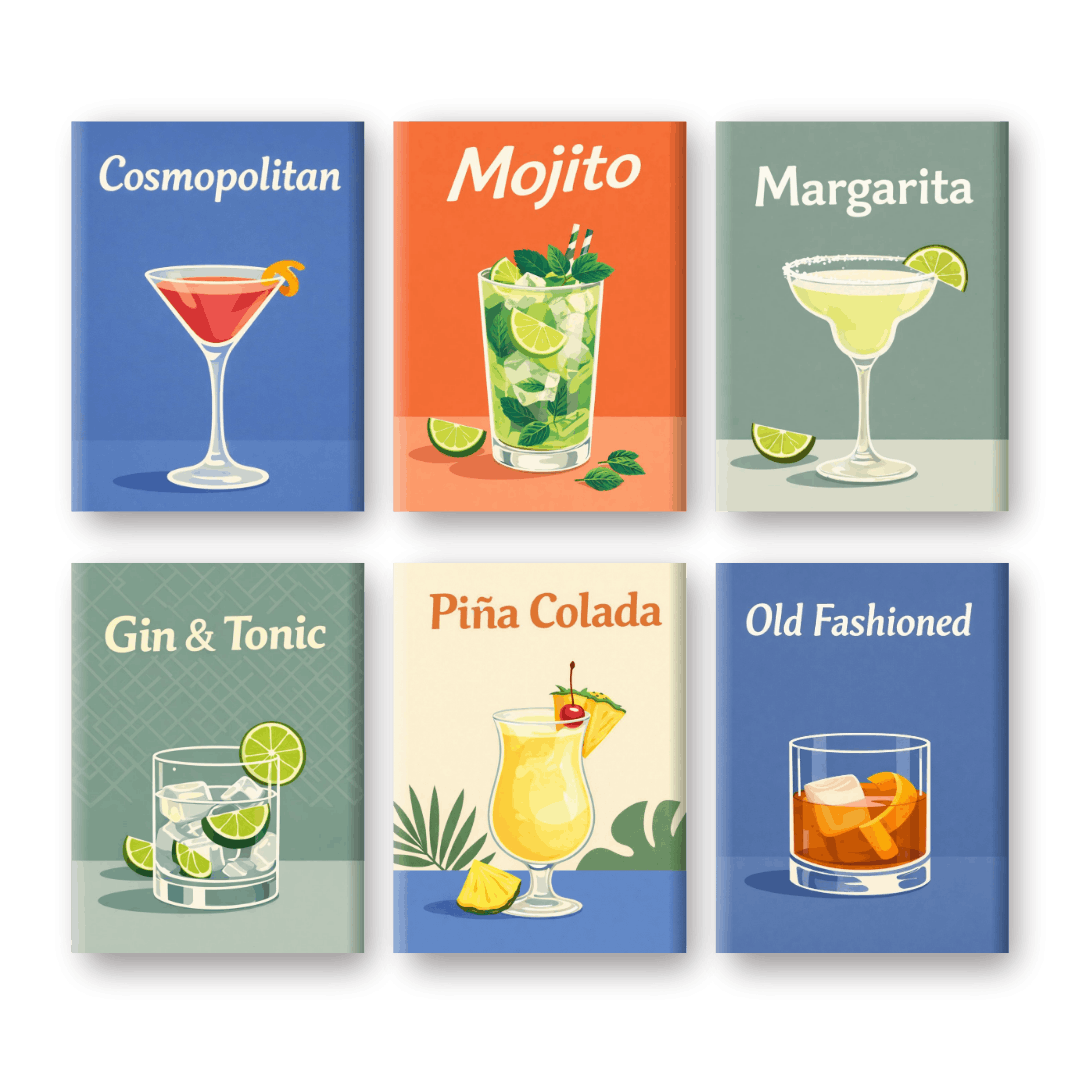 6 Mini Schilderijen | Cocktail Dranken Set- Schilderen op nummers