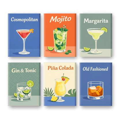6 Mini Schilderijen | Cocktail Dranken Set- Schilderen op nummers