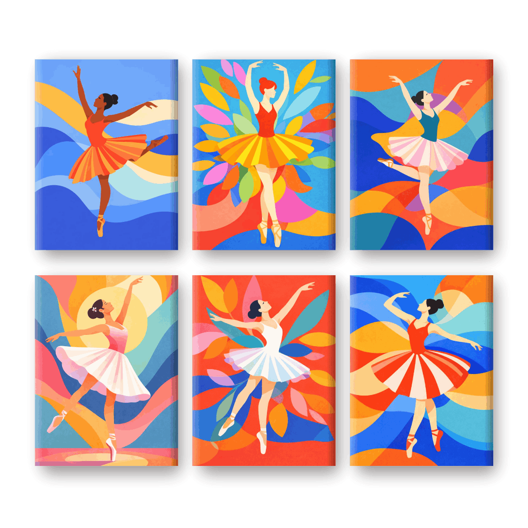6 Mini Paintings | Kleurrijke Ballerina’s Set- Schilderen op nummers
