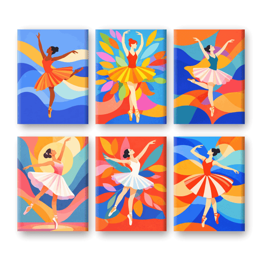6 Mini Paintings | Kleurrijke Ballerina’s Set- Schilderen op nummers