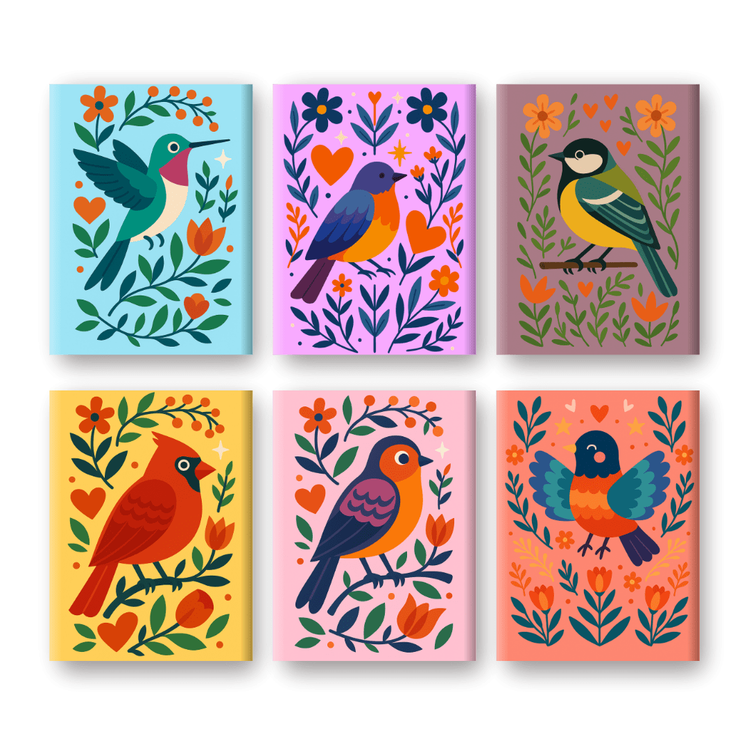 6 Mini Paintings | Kleurrijke Vogels Set