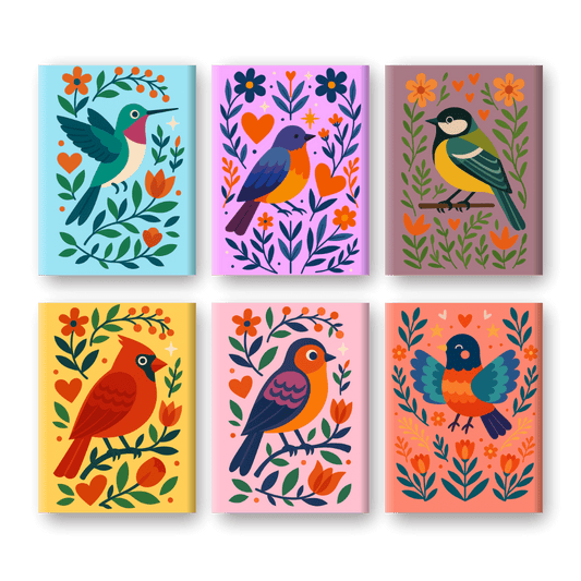 6 Mini Paintings | Kleurrijke Vogels Set