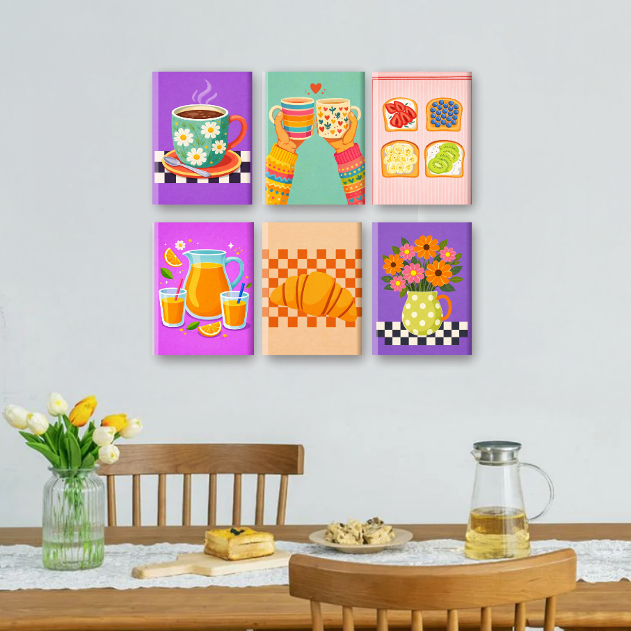 6 Mini Paintings | Kleurrijke Ontbijt Set
