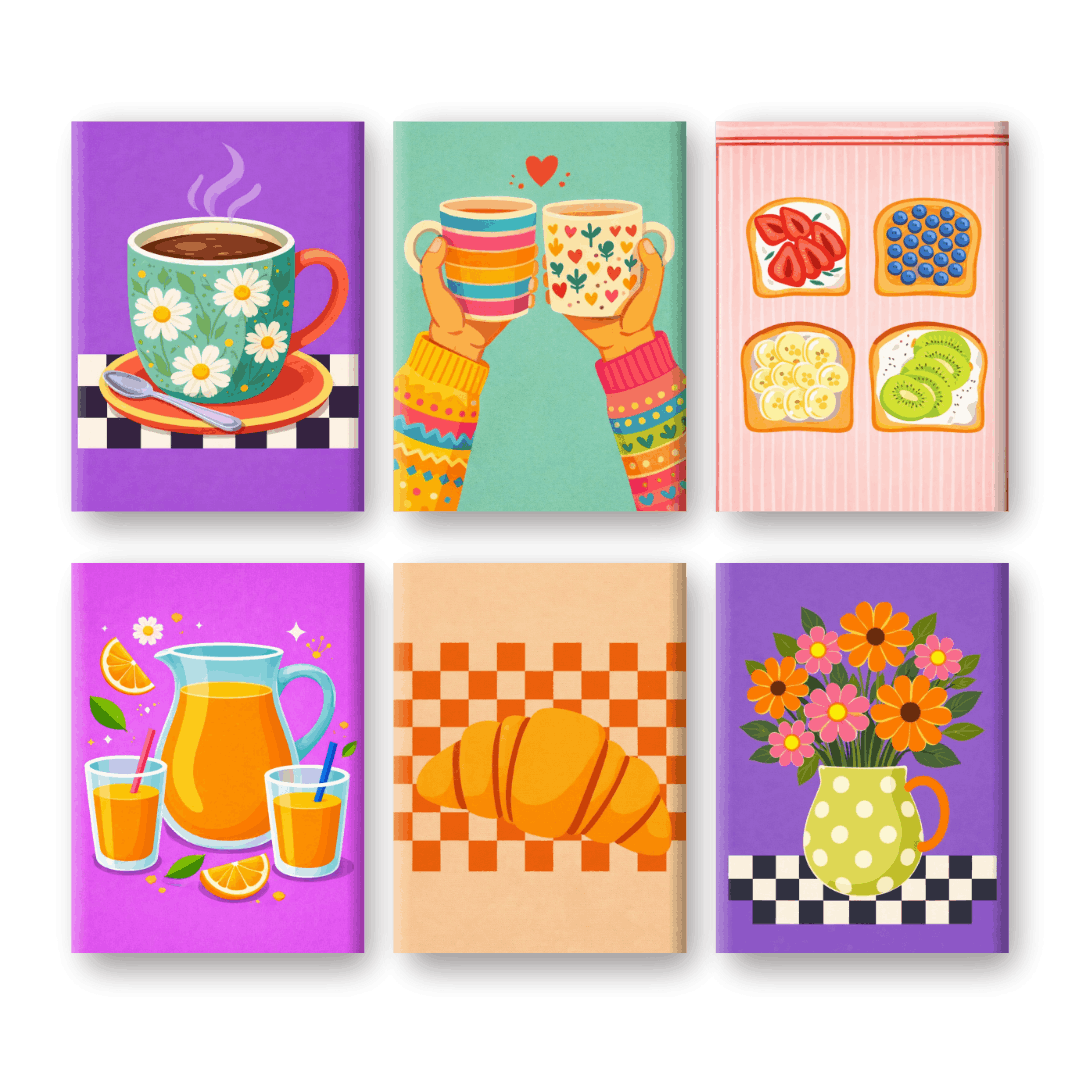 6 Mini Paintings | Kleurrijke Ontbijt Set- Schilderen op nummers