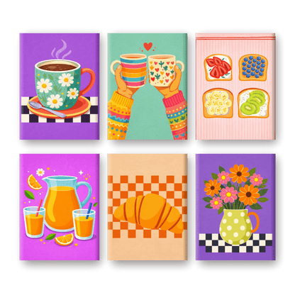 6 Mini Paintings | Kleurrijke Ontbijt Set- Schilderen op nummers