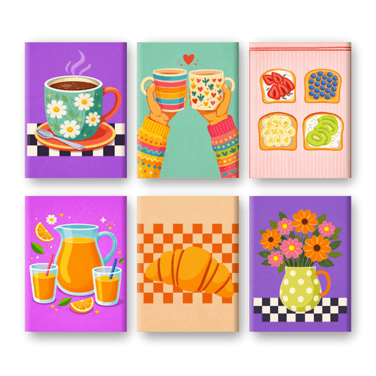 6 Mini Paintings | Kleurrijke Ontbijt Set- Schilderen op nummers