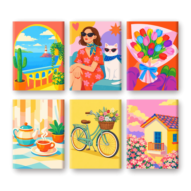 6 Mini Paintings | Kleurrijke Dagen Set- Schilderen op nummers