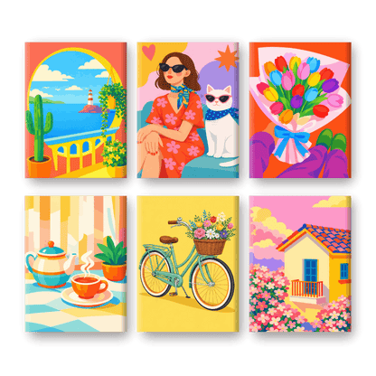 6 Mini Paintings | Kleurrijke Dagen Set- Schilderen op nummers