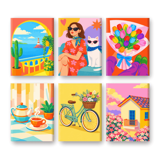 6 Mini Paintings | Kleurrijke Dagen Set- Schilderen op nummers