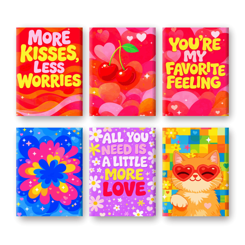 6 Mini Paintings | Kleurrijke Liefdeset- Schilderen op nummers