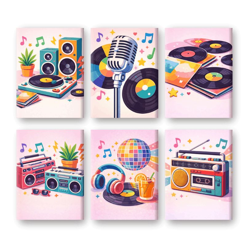 6 Mini Paintings | Kleurrijke Muziek Set