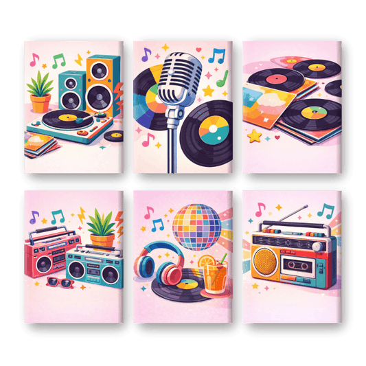 6 Mini Paintings | Kleurrijke Muziek Set