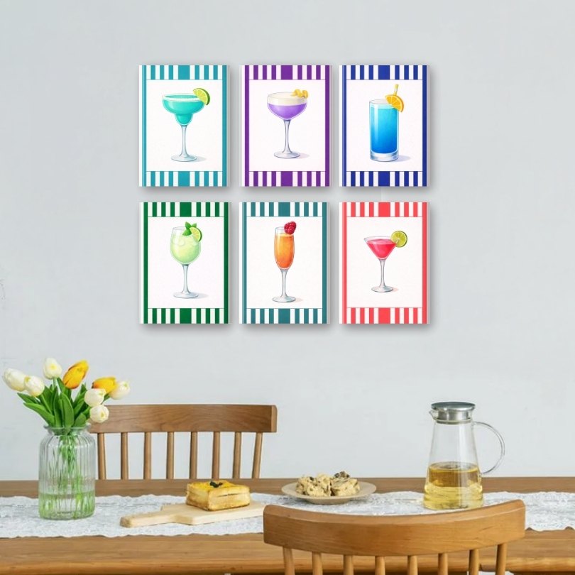6 Mini Paintings | Kleurrijke Gestreepte Cocktail Set