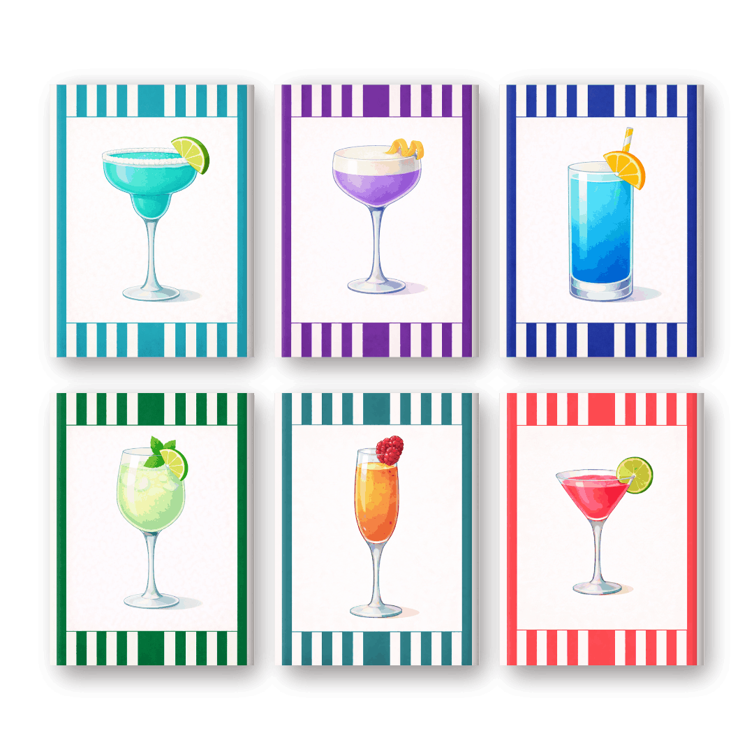 6 Mini Paintings | Kleurrijke Gestreepte Cocktail Set- Schilderen op nummers