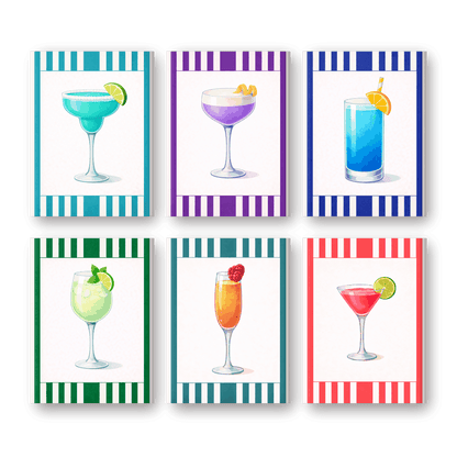 6 Mini Paintings | Kleurrijke Gestreepte Cocktail Set- Schilderen op nummers